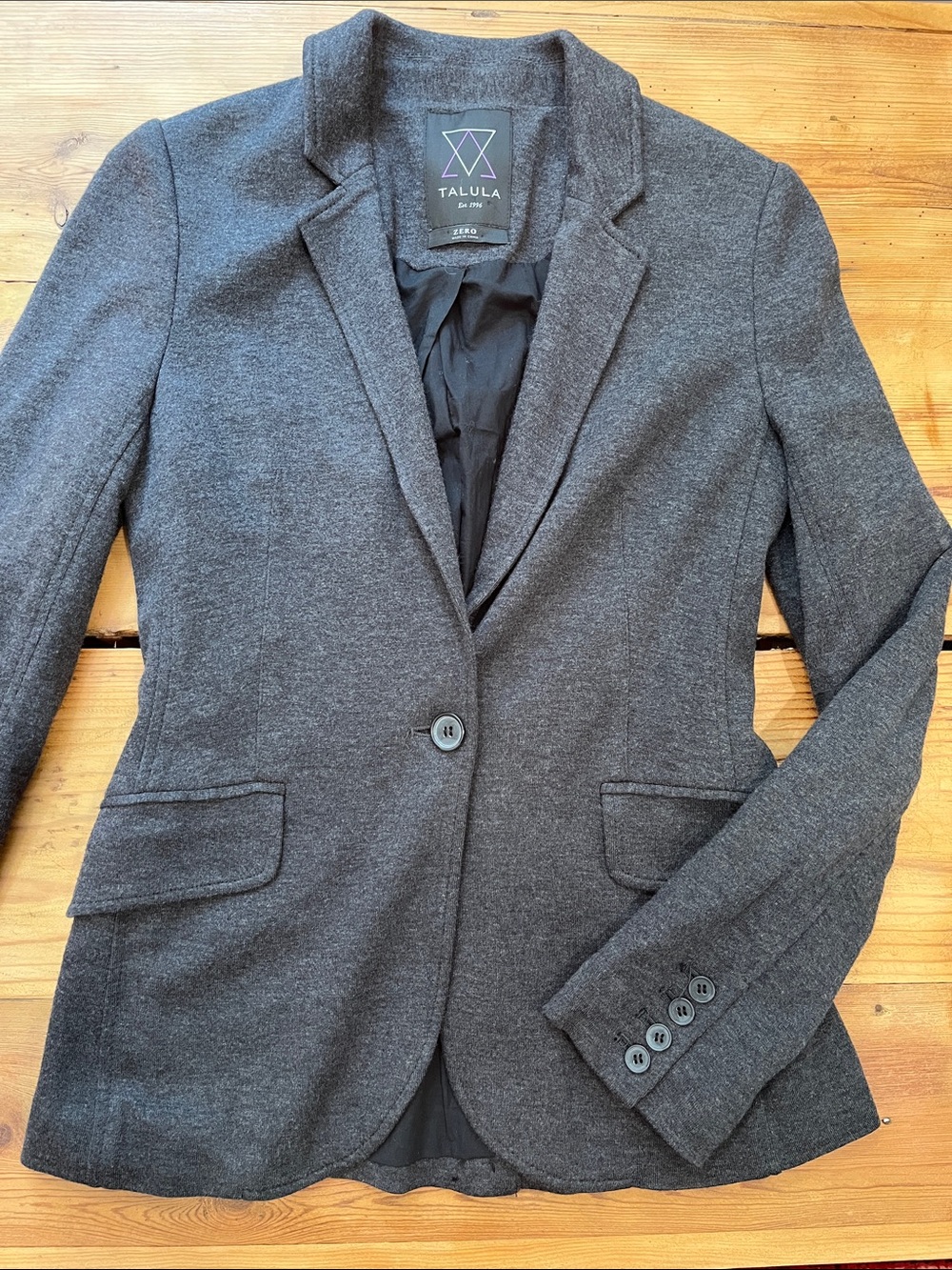 TALULA (Aritzia) 0 Charcoal Pima Modal Blazer Jacket Single Button Closure